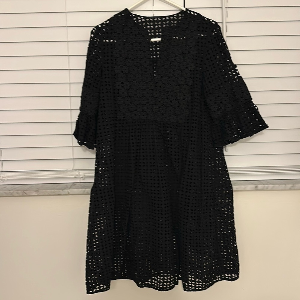 CH CAROLINA HERRERA EYELET BLACK DRESS WITH SLIP